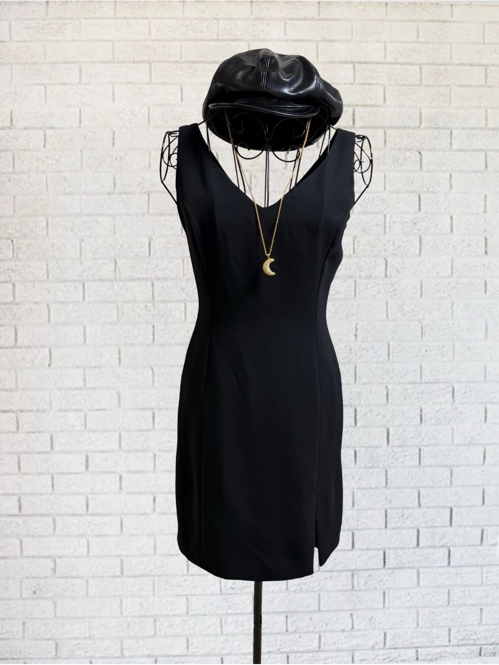 Designer Y2K Mini Slit Black Dress Bodycon Hugo Buscati Size Small 4 Formal Work